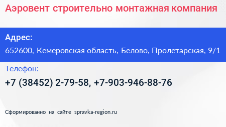 Аэровент строительно монтажная компания - визитка