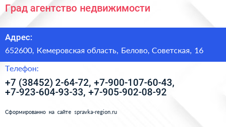 Град агентство недвижимости - визитка