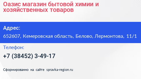 Оазис магазин бытовой химии и хозяйственных товаров - визитка