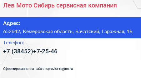 Лев Мото Сибирь сервисная компания - визитка