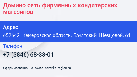 Домино сеть фирменных кондитерских магазинов - визитка