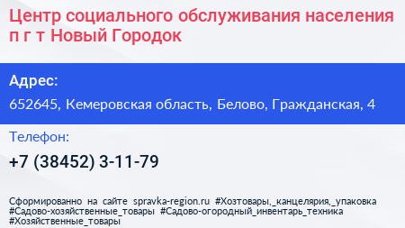 Центр социального обслуживания населения п г т Новый Городок - визитка