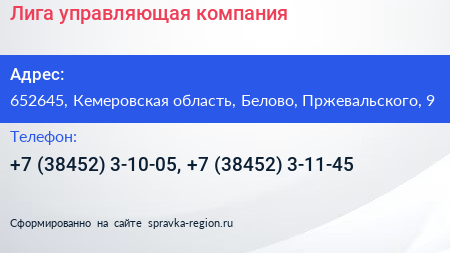 Лига управляющая компания - визитка