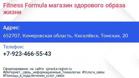Fitness Formula магазин здорового образа жизни - визитка