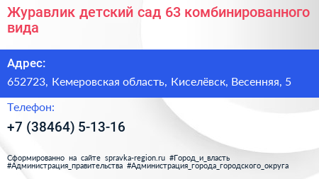 Журавлик детский сад 63 комбинированного вида - визитка