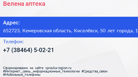 Велена аптека - визитка