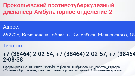 Прокопьевский противотуберкулезный диспансер Амбулаторное отделение 2 - визитка