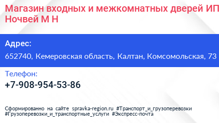 Магазин входных и межкомнатных дверей ИП Ночвей М Н  - визитка