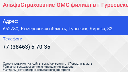 АльфаСтрахование ОМС филиал в г Гурьевске - визитка