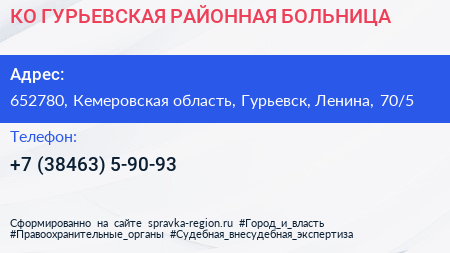 КО ГУРЬЕВСКАЯ РАЙОННАЯ БОЛЬНИЦА - визитка
