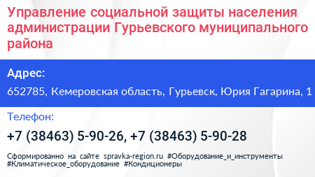 Управление социальной защиты населения администрации Гурьевского муниципального района - визитка