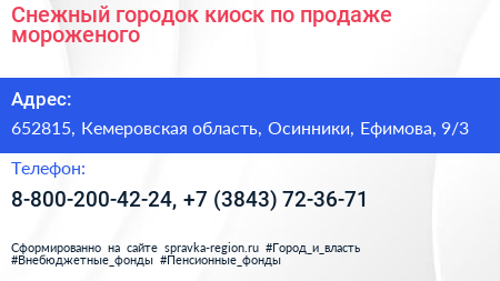 Снежный городок киоск по продаже мороженого - визитка