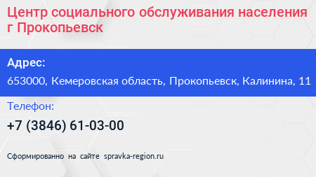 Центр социального обслуживания населения г Прокопьевск - визитка