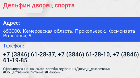 Дельфин дворец спорта - визитка