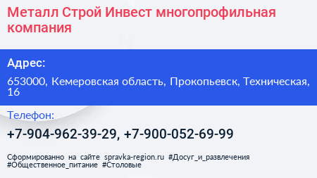 Металл Строй Инвест многопрофильная компания - визитка