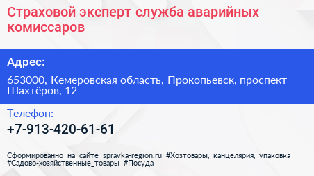 Страховой эксперт служба аварийных комиссаров - визитка