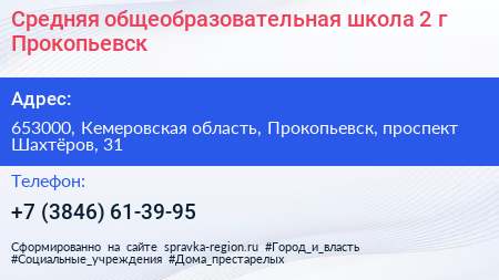 Средняя общеобразовательная школа 2 г Прокопьевск - визитка