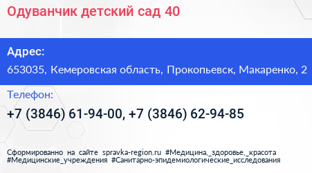 Одуванчик детский сад 40 - визитка