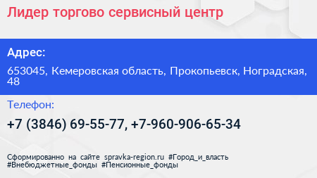 Лидер торгово сервисный центр - визитка