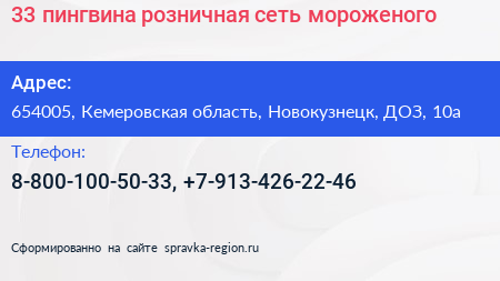 33 пингвина розничная сеть мороженого - визитка
