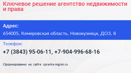 Ключевое решение агентство недвижимости и права - визитка