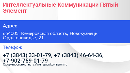 Интеллектуальные Коммуникации Пятый Элемент - визитка