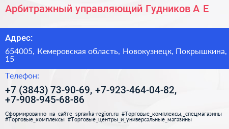 Арбитражный управляющий Гудников А Е  - визитка
