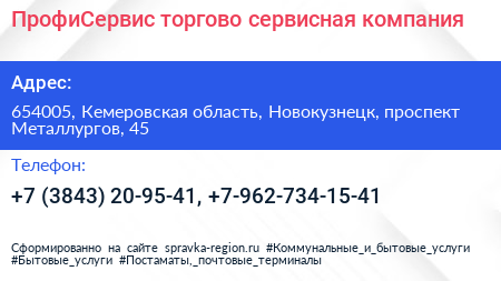 ПрофиСервис торгово сервисная компания - визитка