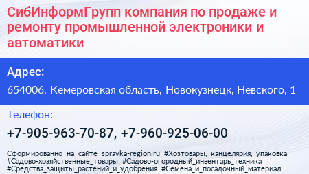 СибИнформГрупп компания по продаже и ремонту промышленной электроники и автоматики - визитка