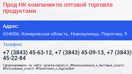 Прод НК компания по оптовой торговле продуктами - визитка
