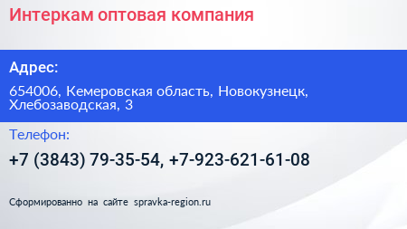 Интеркам оптовая компания - визитка