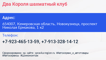 Два Короля шахматный клуб - визитка