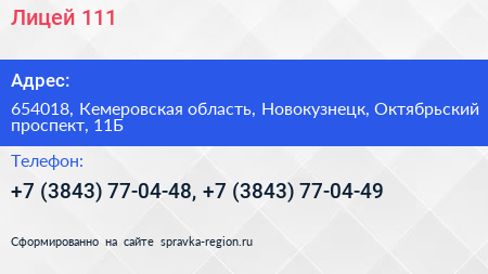 Лицей 111 - визитка