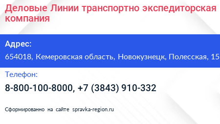 Деловые Линии транспортно экспедиторская компания - визитка