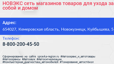 НОВЭКС сеть магазинов товаров для ухода за собой и домом - визитка