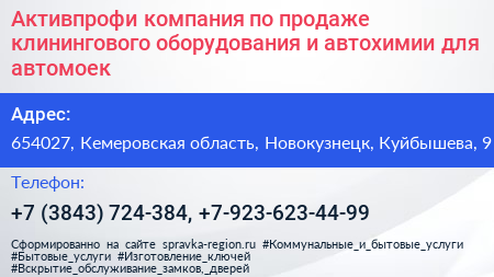 Активпрофи компания по продаже клинингового оборудования и автохимии для автомоек - визитка