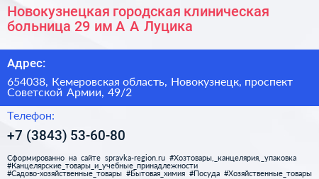 Новокузнецкая городская клиническая больница 29 им А А Луцика - визитка