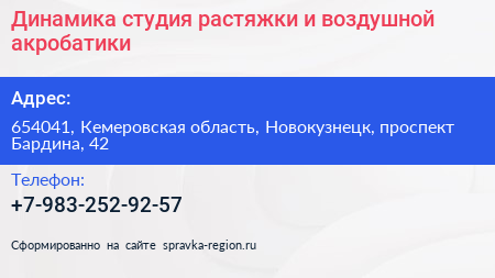 Динамика студия растяжки и воздушной акробатики - визитка