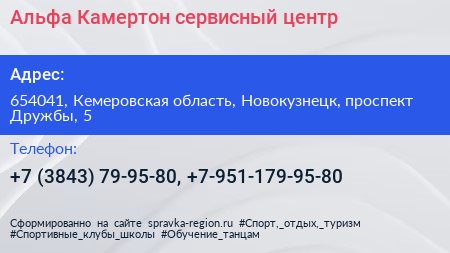 Альфа Камертон сервисный центр - визитка