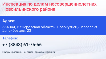 Инспекция по делам несовершеннолетних Новоильинского района - визитка