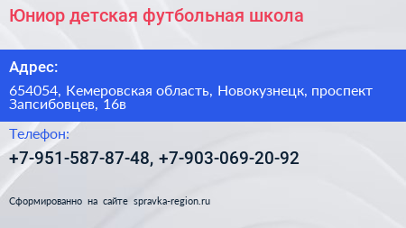 Юниор детская футбольная школа - визитка