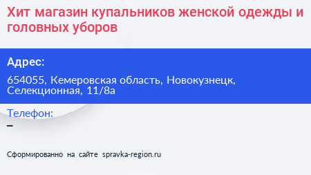 Хит магазин купальников женской одежды и головных уборов - визитка