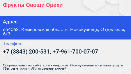 Фрукты Овощи Орехи - визитка