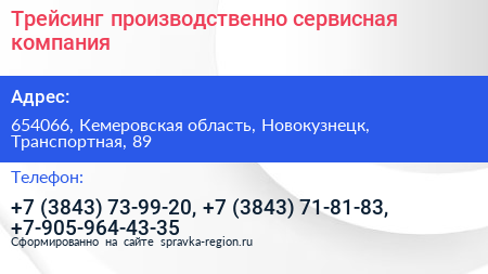 Трейсинг производственно сервисная компания - визитка