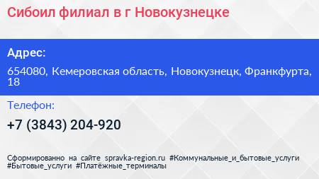 Сибоил филиал в г Новокузнецке - визитка