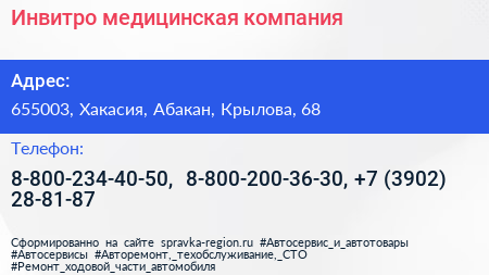 Инвитро медицинская компания - визитка