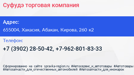 Суфудэ торговая компания - визитка