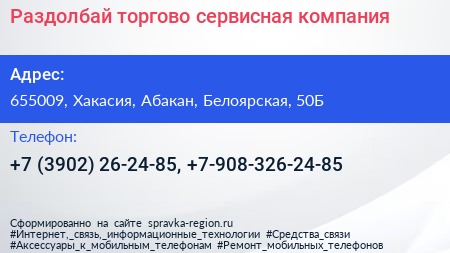 Раздолбай торгово сервисная компания - визитка