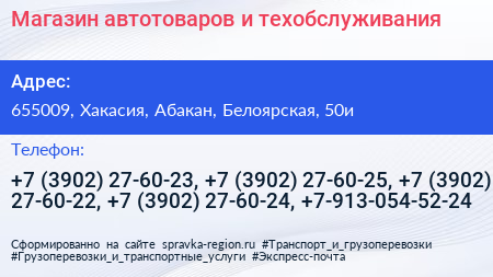 Магазин автотоваров и техобслуживания - визитка