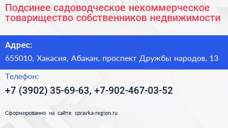 Подсинее садоводческое некоммерческое товарищество собственников недвижимости - визитка